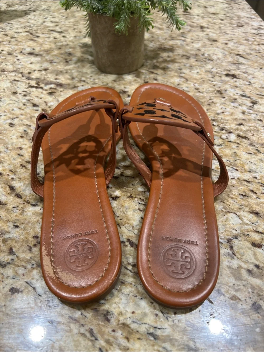 TORY BURCH Miller Brown Leather Thong Sandal 10M